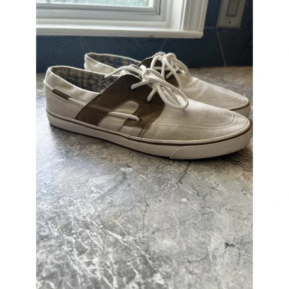 Tommy Bahama Men's Canvas Boat Shoes Beige Tan Casual Sneakers Size 11.5D